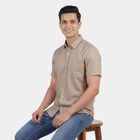 Men's Beige Spread Collar Casual Shirt, गहरा पीला, small