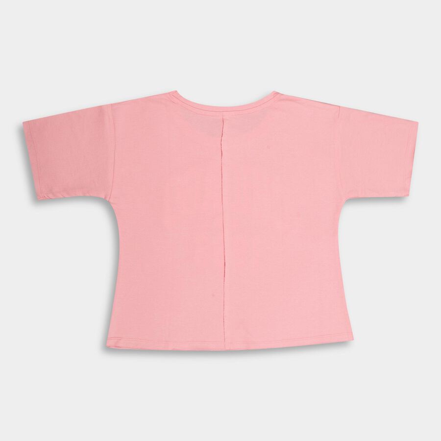 Girls' Light Pink Cotton Round Neck Casual T-Shirt, Light Pink, large image number null