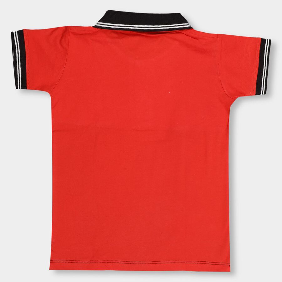 Boys' 100% Cotton Collar Half Sleeves T-Shirt, Red, large image number null