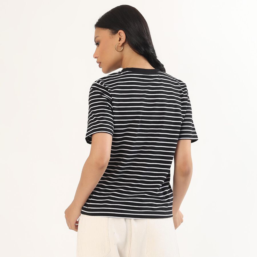 Women's Jet Black Cotton Round Neck Casual T-Shirt, Black, large