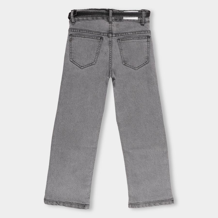Girls' Muted Charcoal Grey Straight Fit Star Embellished Jeans, काला, large image number null