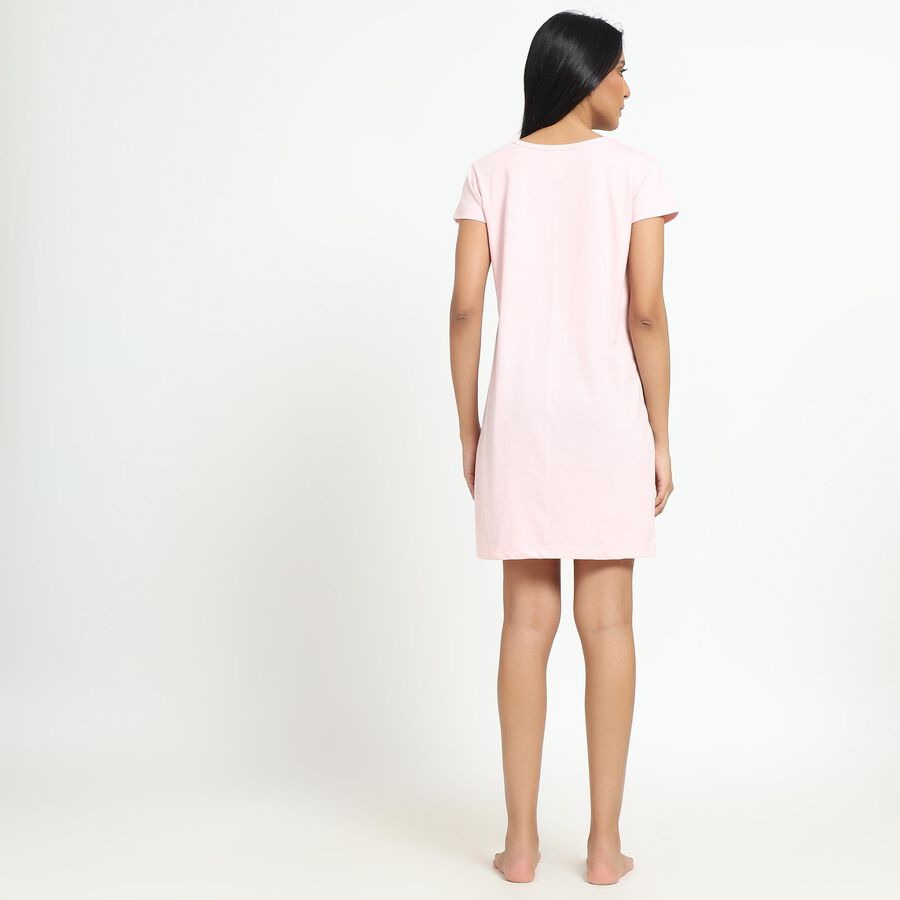 Ladies' Soft Pink Round Neck Casual Nighty, Light Pink, large