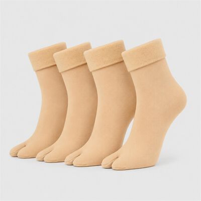 Women's Beige Regular Fit Toe Pack of 2 Socks