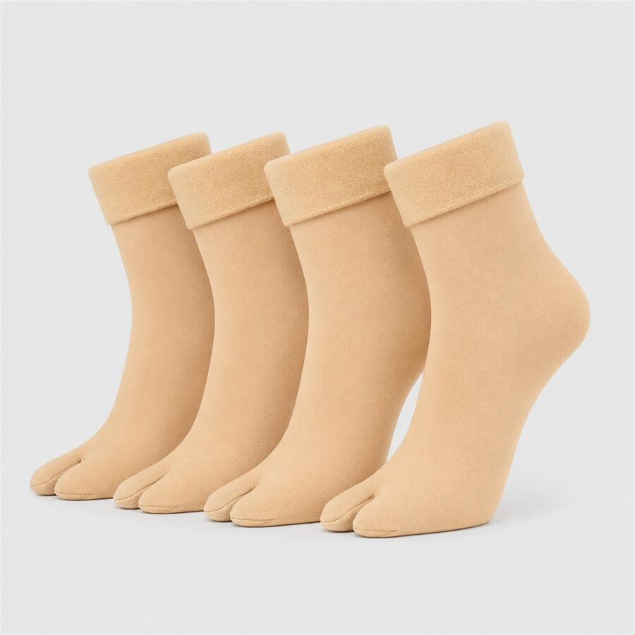 Women's Beige Regular Fit Toe Pack of 2 Socks, Beige, large