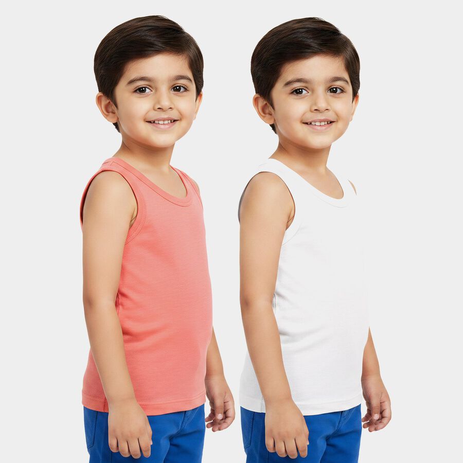 Boys Coral Cotton Round Neck Waistcoat Vest, मूँगा (कोरल), large
