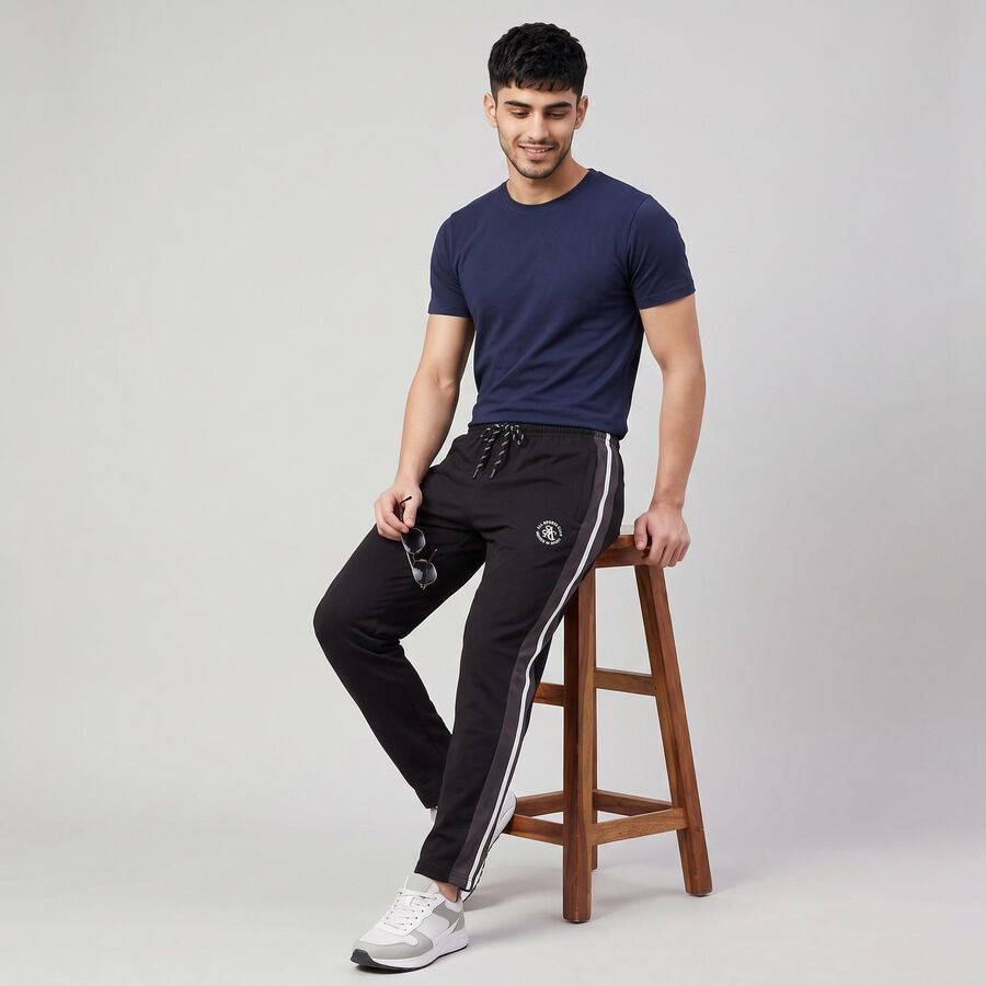 Men's Black Straight Fit Side Stripe Lounge Pyjama, काला, large