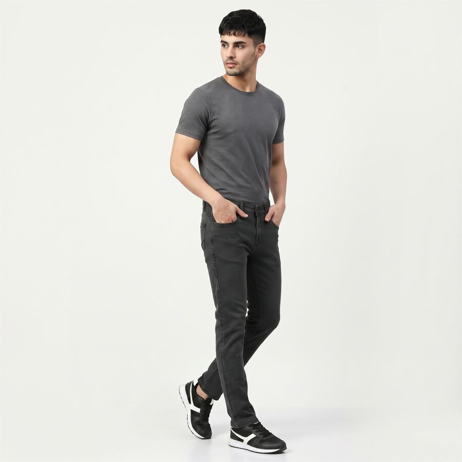 Men's Dark Grey Slim Fit Washed Jeans, गहरा ग्रे, large