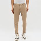 Men's Muted Beige Slim Fit Flat-Front Casual Trousers, खाकी, small image number null