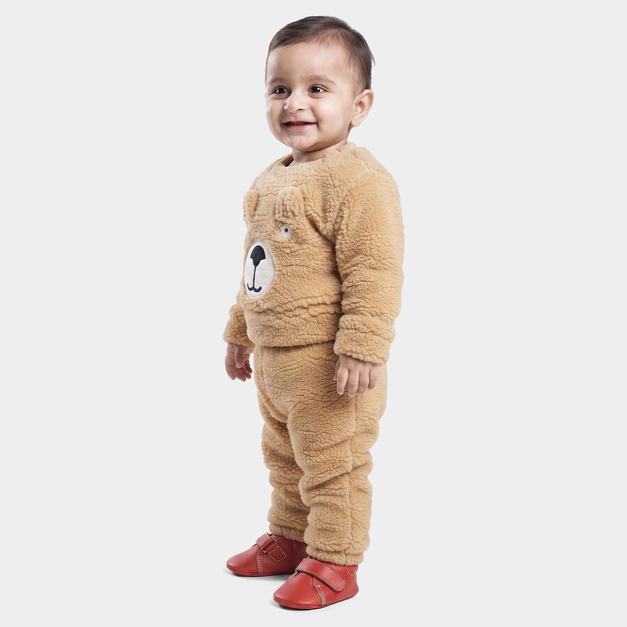 Infants' Beige Round Neck Bear Appliqu&eacute; Baba Suit, Beige, large