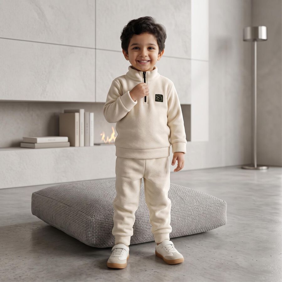 Boys Beige High Neck Appliqu&eacute; Baba Suit, गहरा पीला, large