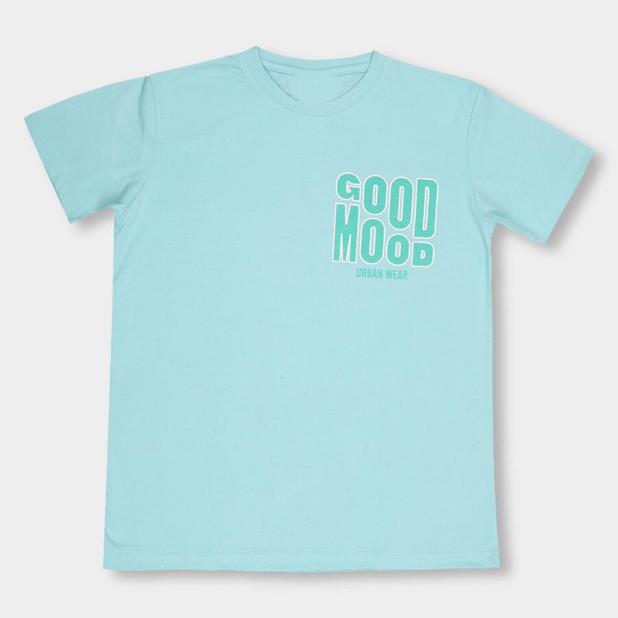 Boys' Light Aqua Blue Round Neck Casual T-Shirt, Aqua, large image number null