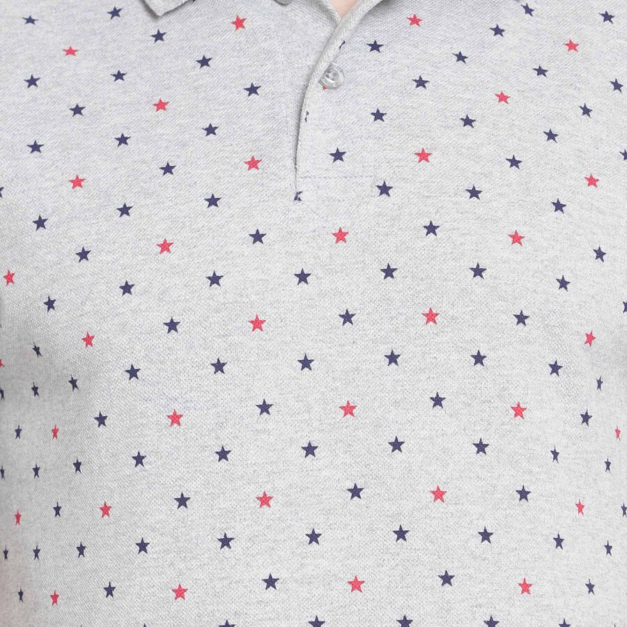Printed Polo Shirt, Melange Mid Grey, large image number null
