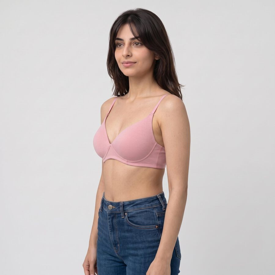 Women's Pink Cotton Blend V-Neck T-Shirt Bra, हल्का गुलाबी, large