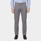Men's Light Grey Slim Fit Flat-Front Casual Trousers, Light Grey, small