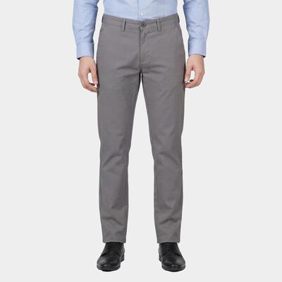 Men's Light Grey Slim Fit Flat-Front Casual Trousers