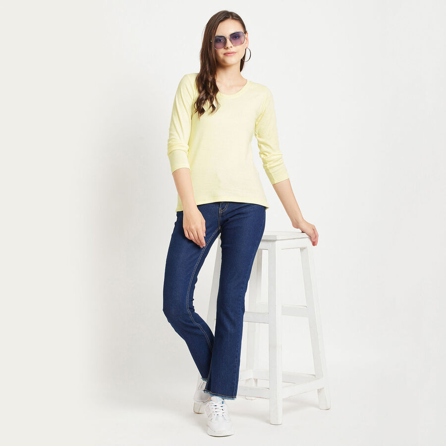 Solid Round Neck Top, Yellow, large image number null