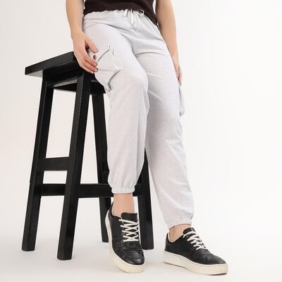 Women's Light Ash Grey Relaxed Fit Cargo Track Pants