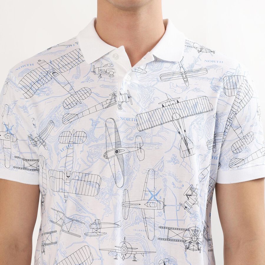 Men's White Cotton Polo Collar Casual T-Shirt , White, large image number null