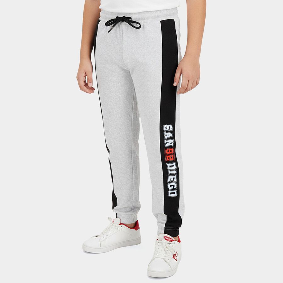 Boys' Navy Blue Regular Fit Solid Pyjama, एक्रू मिश्रित, large