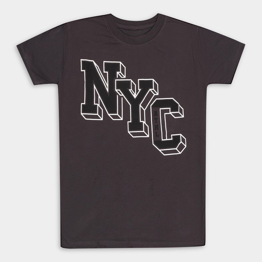 Boys' Dark Grey Round Neck Casual T-Shirt, Dark Grey, large