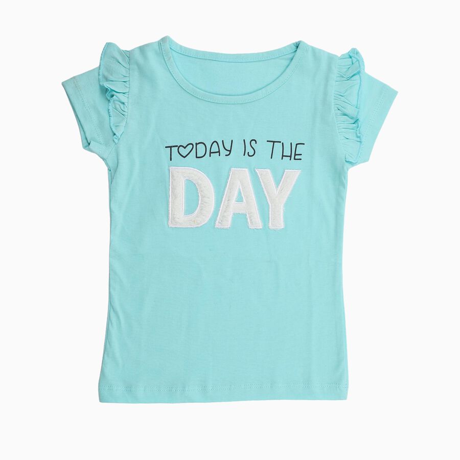 Girls' 100% Cotton T-Shirt, एक्वा, large image number null