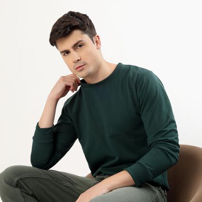 Men's Dark Green Crew Neck Casual Sweatshirt