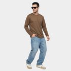 Men's Brown Round Neck Regular T-Shirt, भूरा, small