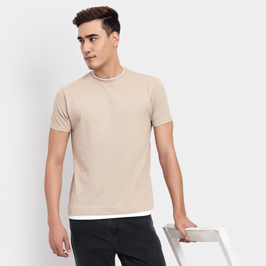 Men's Round Neck Half Sleeves T-Shirt, Beige, large image number null