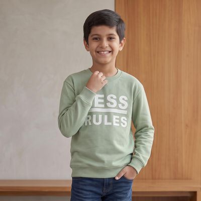 Boys' Mint Green Crew Neck Graphic Sweatshirt