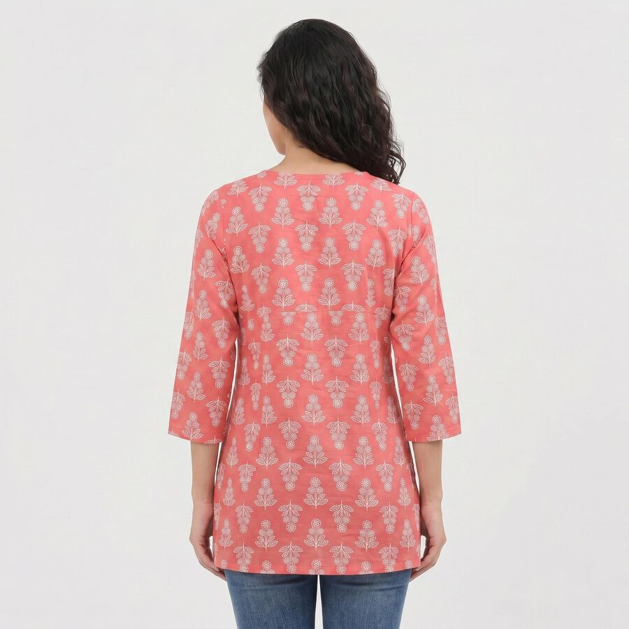 Women's Pink Notch Neck Floral Printed Kurti, Pink, large