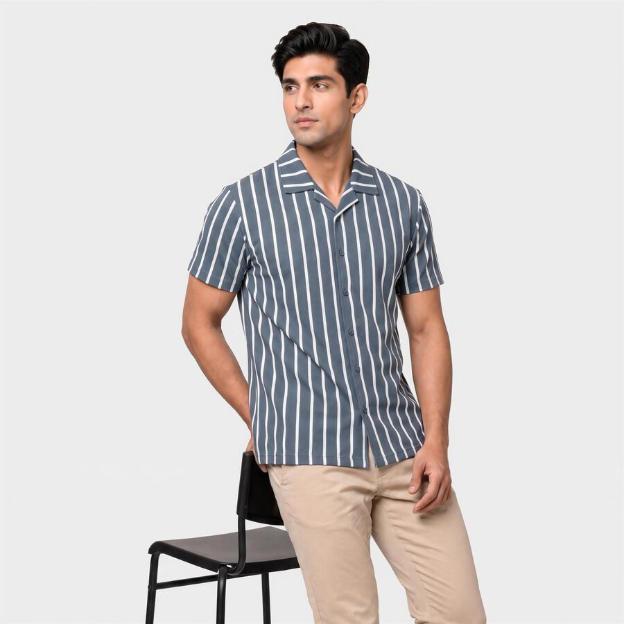 Men's Blue Camp Collar Casual Shirt, Mid Blue, large