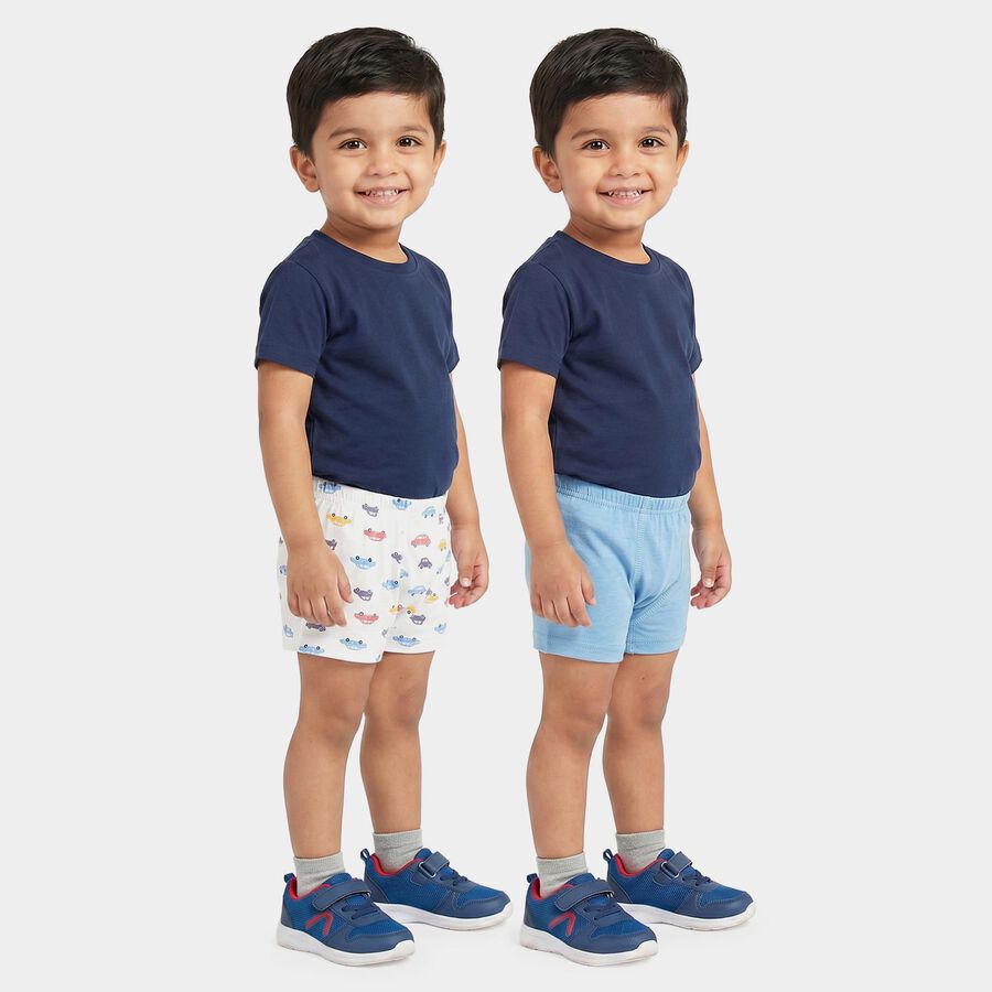 Boys White Regular Fit Printed Trunks, सफ़ेद, large