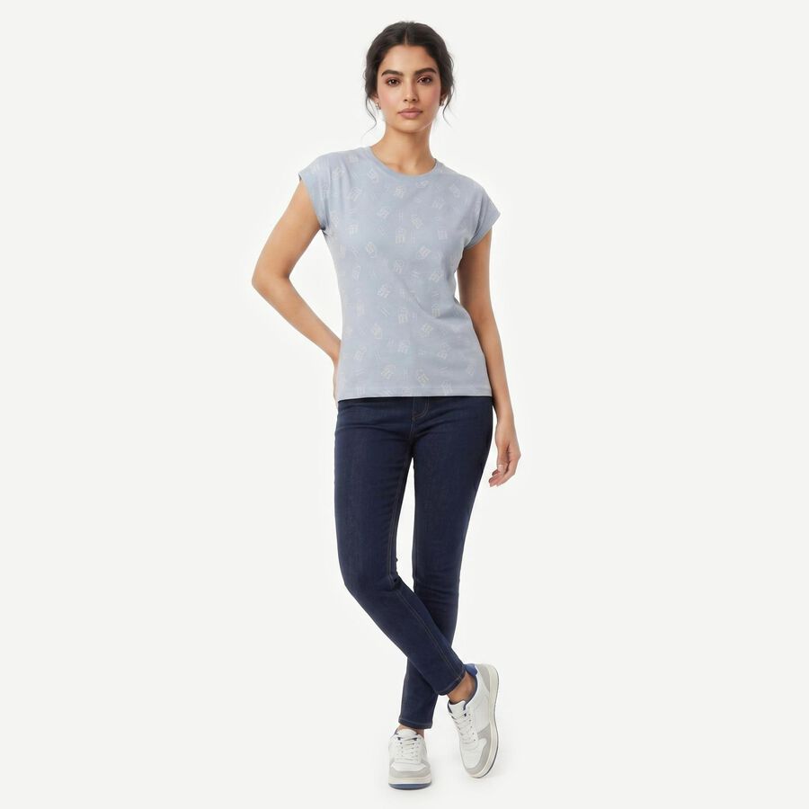 Women's Light Blue Round Neck Regular T-Shirt, Light Blue, large