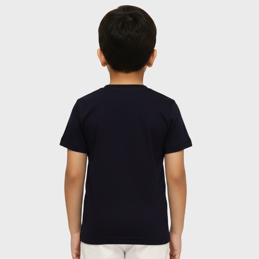 Boys Deep Midnight Navy Blue Cotton Crew Neck Casual T-Shirt, Navy Blue, large