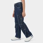 Girls' Blue Regular Fit Jeans, Dark Blue, small