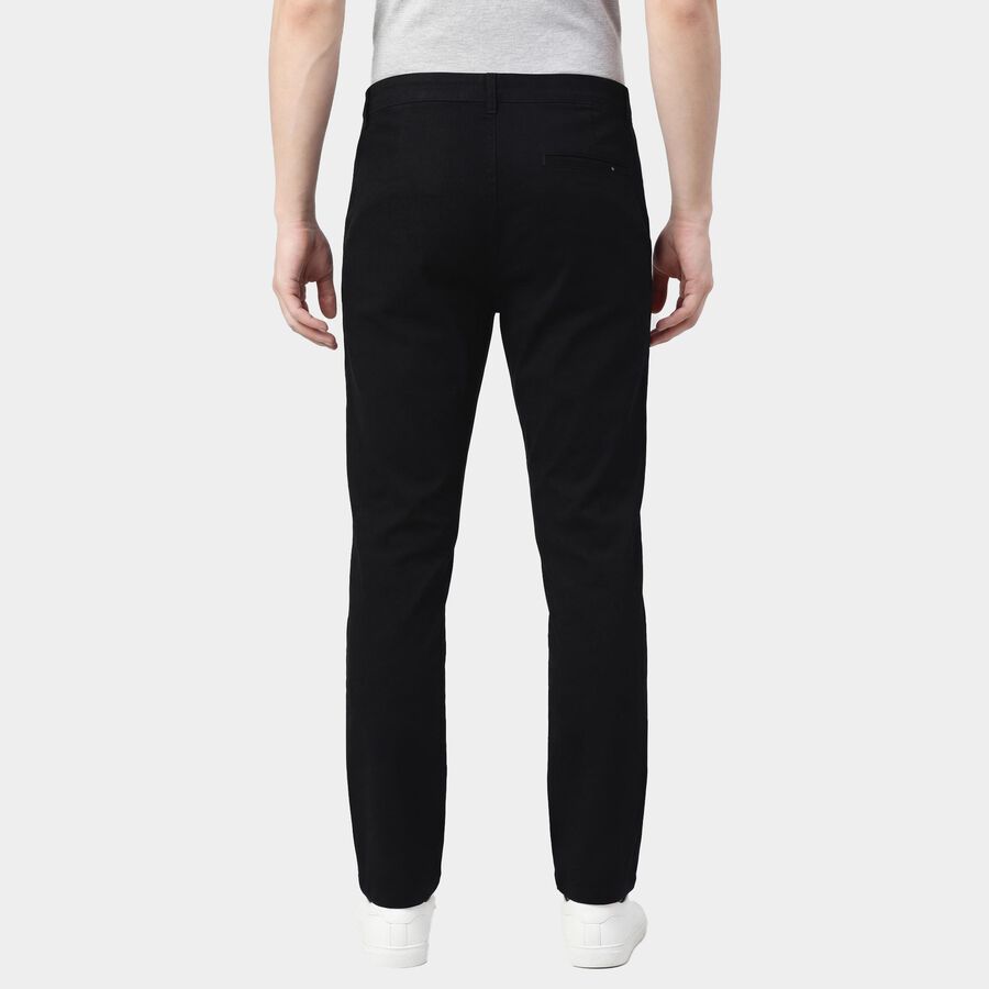 Men's Black Slim Fit Flat-Front Casual Trousers, काला, large