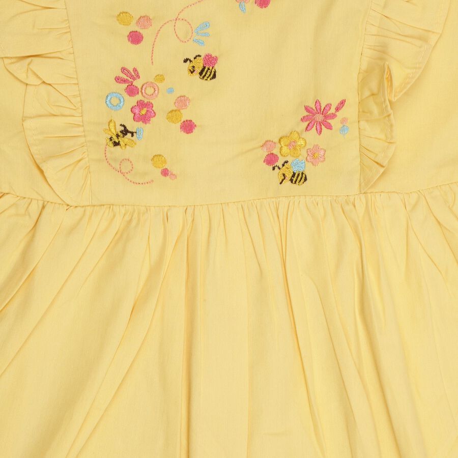 Girls' 100% Cotton Frock, पीला, large