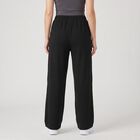 Women's Black Wide Leg Drawstring Track Pants, Black, small