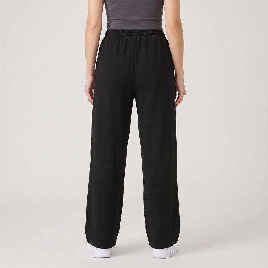 Women's Black Wide Leg Drawstring Track Pants, Black, large