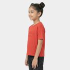 Girls Red Round Neck Casual T-Shirt, Red, small