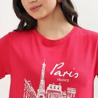 Women's Vibrant Red Round Neck Printed T-Shirt, रानी (फ्यूशिया), small image number null
