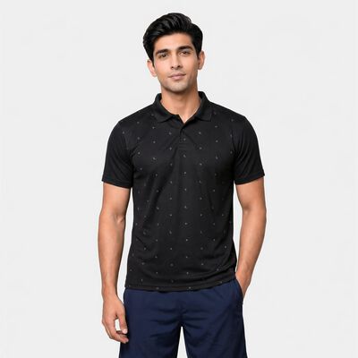 Men's Black Polo Neck Abstract Polo T-Shirt