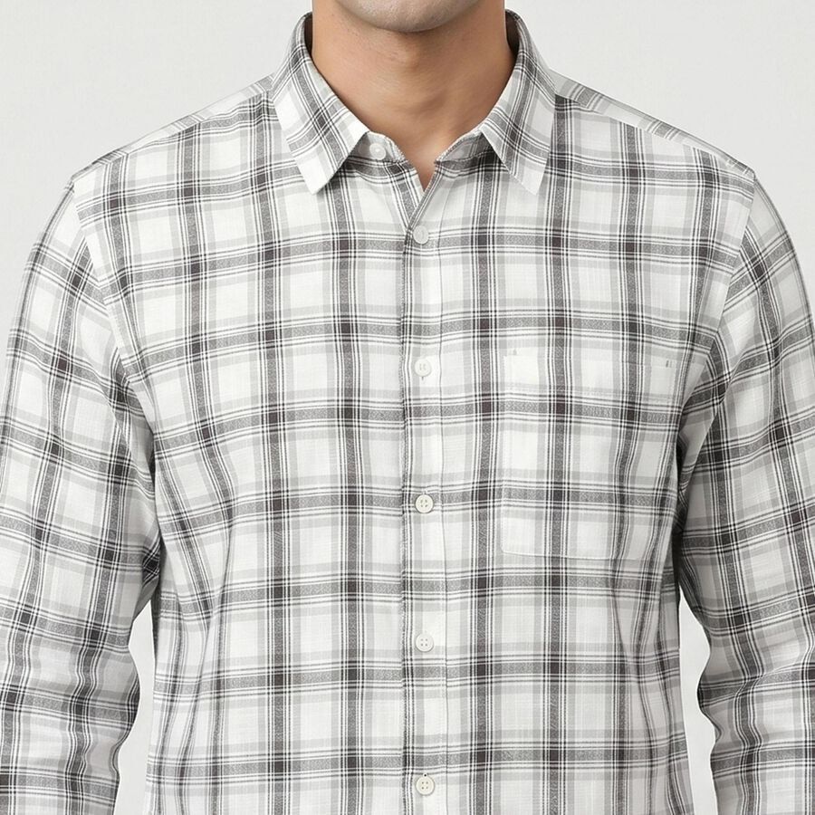 Men's Grey Cotton Casual Shirt, हल्का ग्रे, large