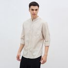 Men's Light Beige Cotton Mandarin Collar Casual Shirt, Beige, small image number null