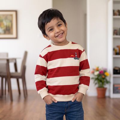 Boys' Red Crew Neck Pullover Sweatshirt