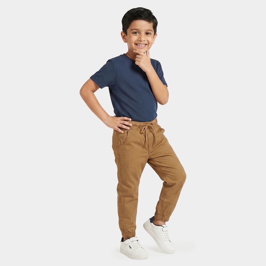 Boys' Brown Regular Fit Drawstring Jogger Trousers, Brown, large