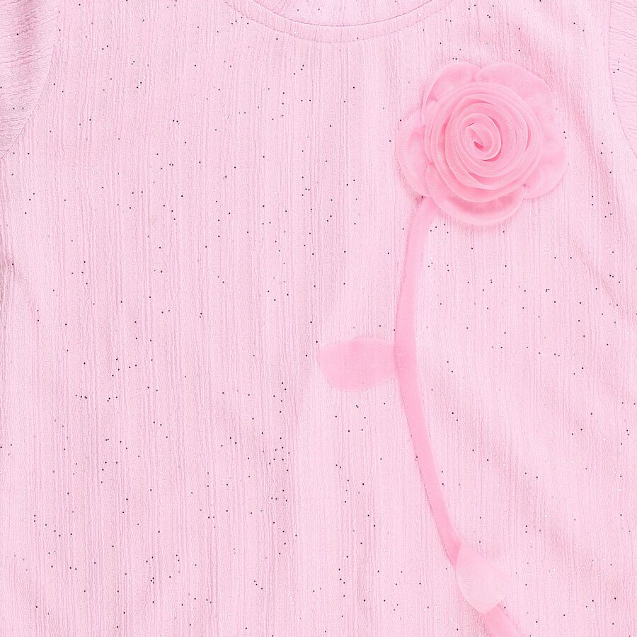 Girls' Pink Round Neck Graphic Printed T-Shirt, Pink, large