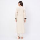 Women's Rich Eggshell White Mandarin Collar Sleeveless Straight Kurta, Off White, small