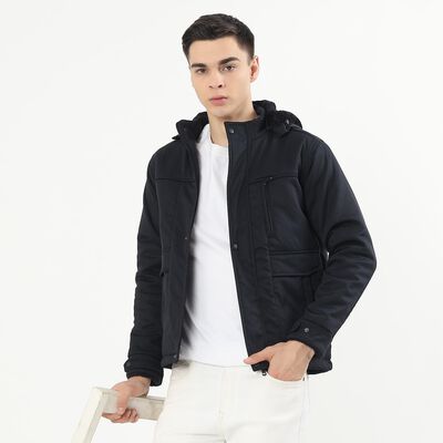 Men's Navy Hooded Casual Jacket
