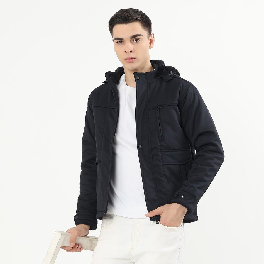 Men's Navy Hooded Casual Jacket, Navy Blue, large image number null